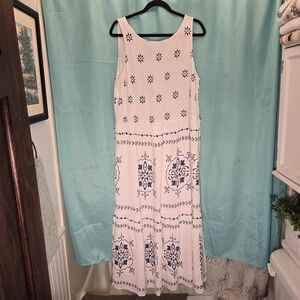 LOFT White and Navy Floral Maxi Dress
